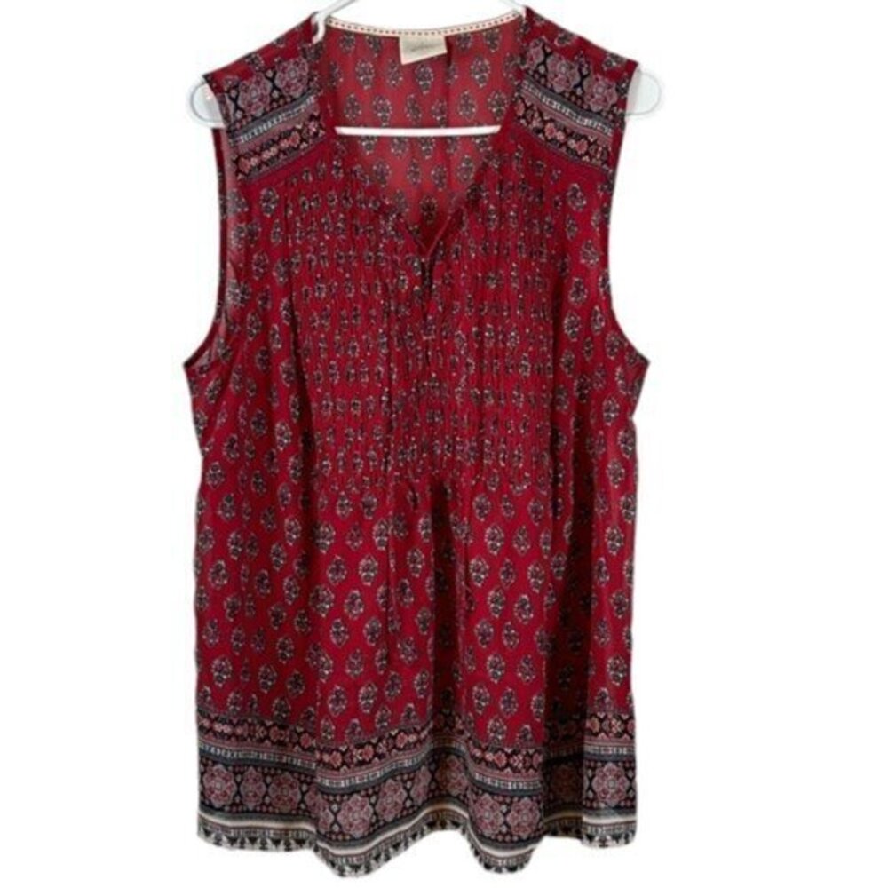 Knox Rose Red Sleeveless V-Neck Blouse Size Large EUC #2450
